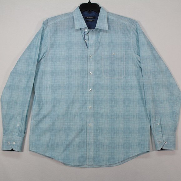 Bugatchi Shirt Men's XL (Size Tag Cut) Blue Long Sleeve Classic Fit - Picture 1 of 16